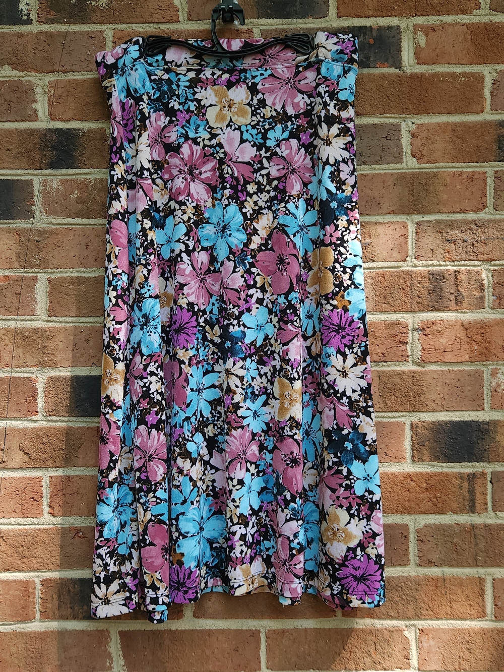Tropical Flowy Floral Midi Skirt Multicolored Pink And Blue